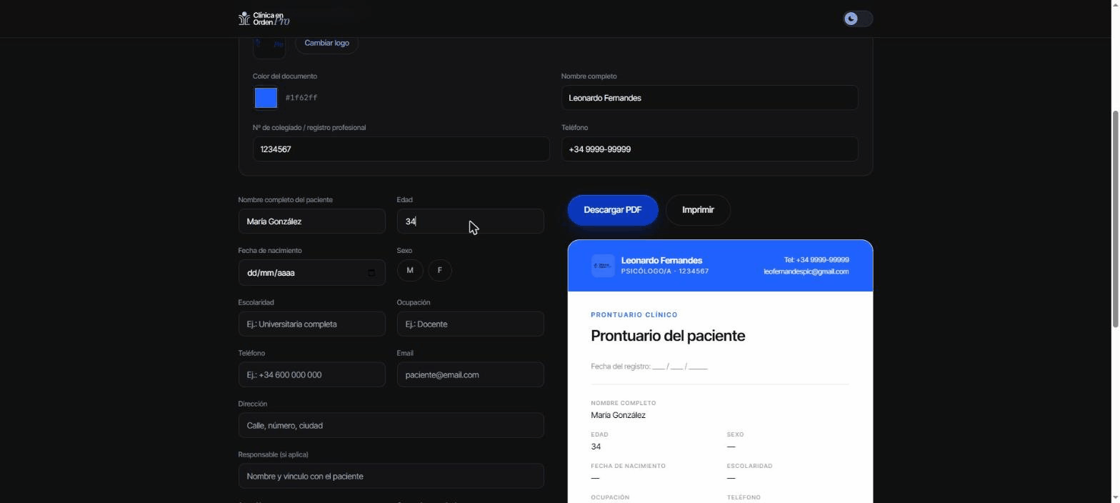 Cabecera del documento con el logo, el nombre y el color de la consulta del psicólogo